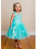 Illusion Neck Beaded Aqua Lace Tulle Flower Girl Dress